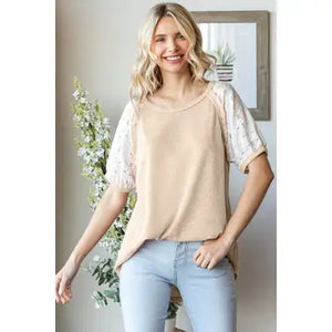 Lace Contrast Ruffle Trip Top