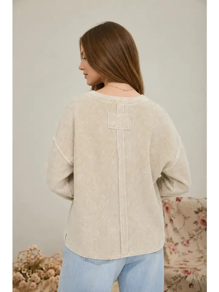 Washed Pocket Long Sleeve Top Khaki