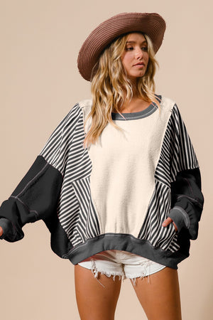 Striped Color Terry Block Pullover