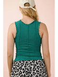 Lettuce Hem Casual Fitted Knit Top Green