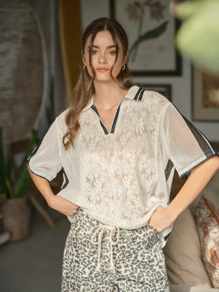 Oversized Lace Polo Tee