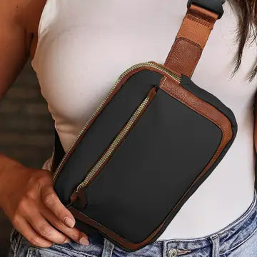 Leather Adjustable Black Crossbody Bag