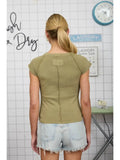 Raglan Exposed Seam Short Sleeve Knit Top