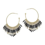 Hoop with Black & Gold Fanned Seed Bead Accents 2" Earring