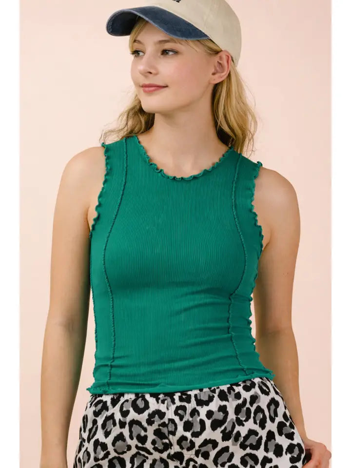 Lettuce Hem Casual Fitted Knit Top Green