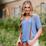 Penelope Foldover Crossbody Clutch - Cognac w/ Green & Red