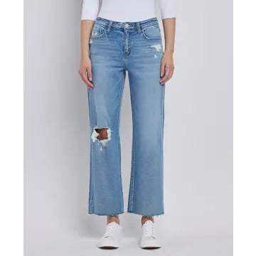High Rise Crop Slim Wide Jeans