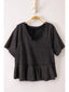 Lace Trim Detail Mineral Washed V-Neck Knit Top