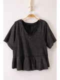 Lace Trim Detail Mineral Washed V-Neck Knit Top