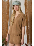 Split Neck Terry Knit Top