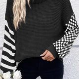 Striped Plaid Waffle Knit Sweater