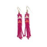 Emma Triangles Beaded Fringe Earrings Hot Pink