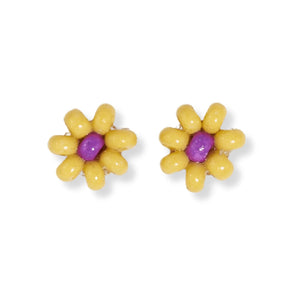 Tina Two Color Beaded Post Earrings Yellow