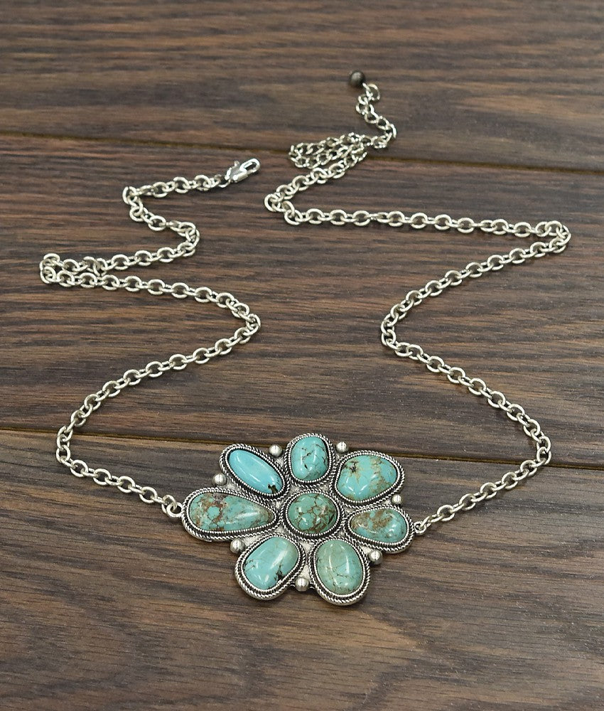 Medium Cable Chain Necklace, Turquoise Pendant