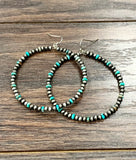 2.5" Long, 4mm Gemstone & Navajo Pearl Hoop Earrings