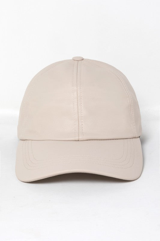 Solid Faux Leather Baseball Cap